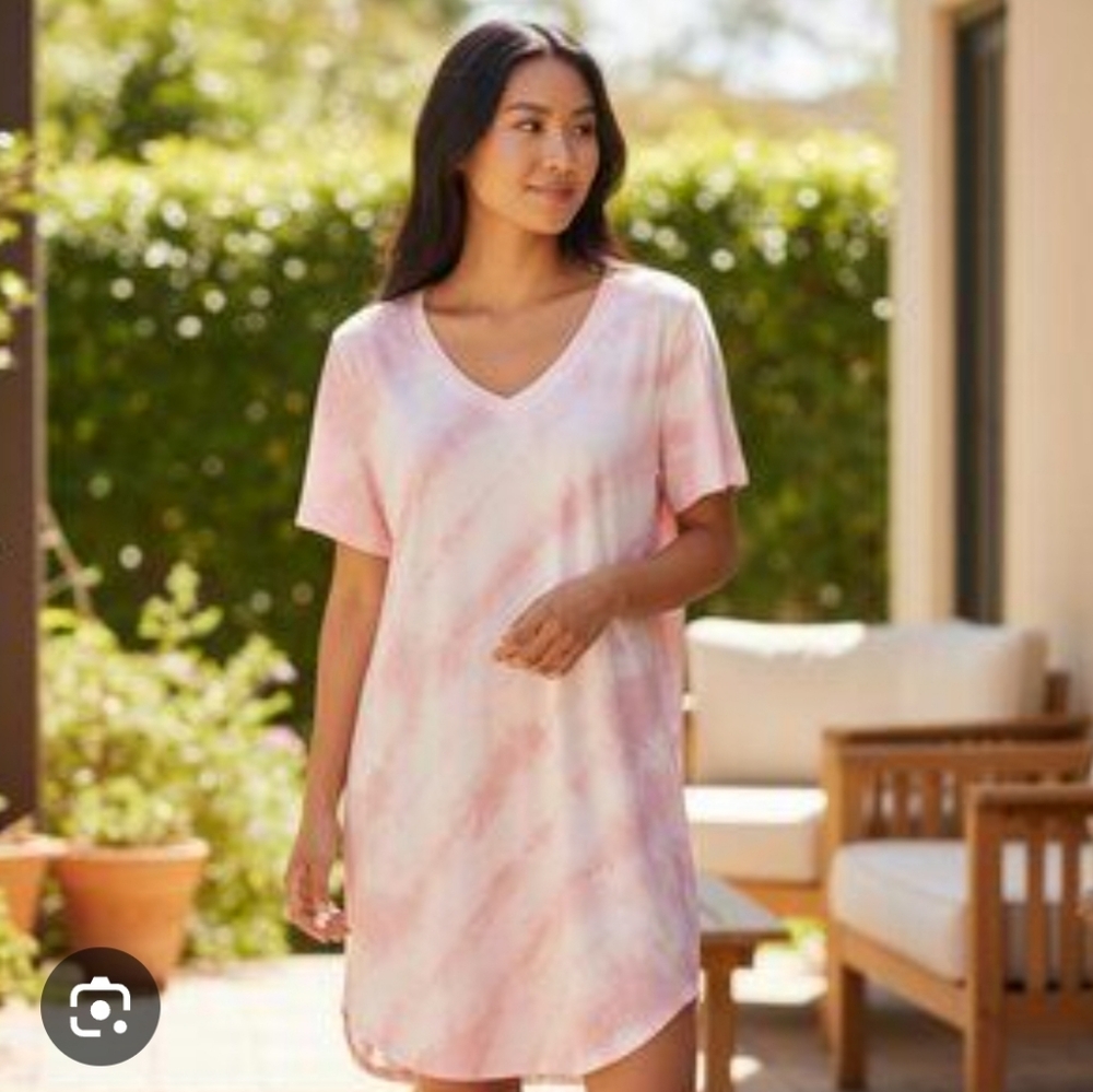 "Cloth & Stone" Pink Tie-Dye V-Neck Nitegown By Anthropology
